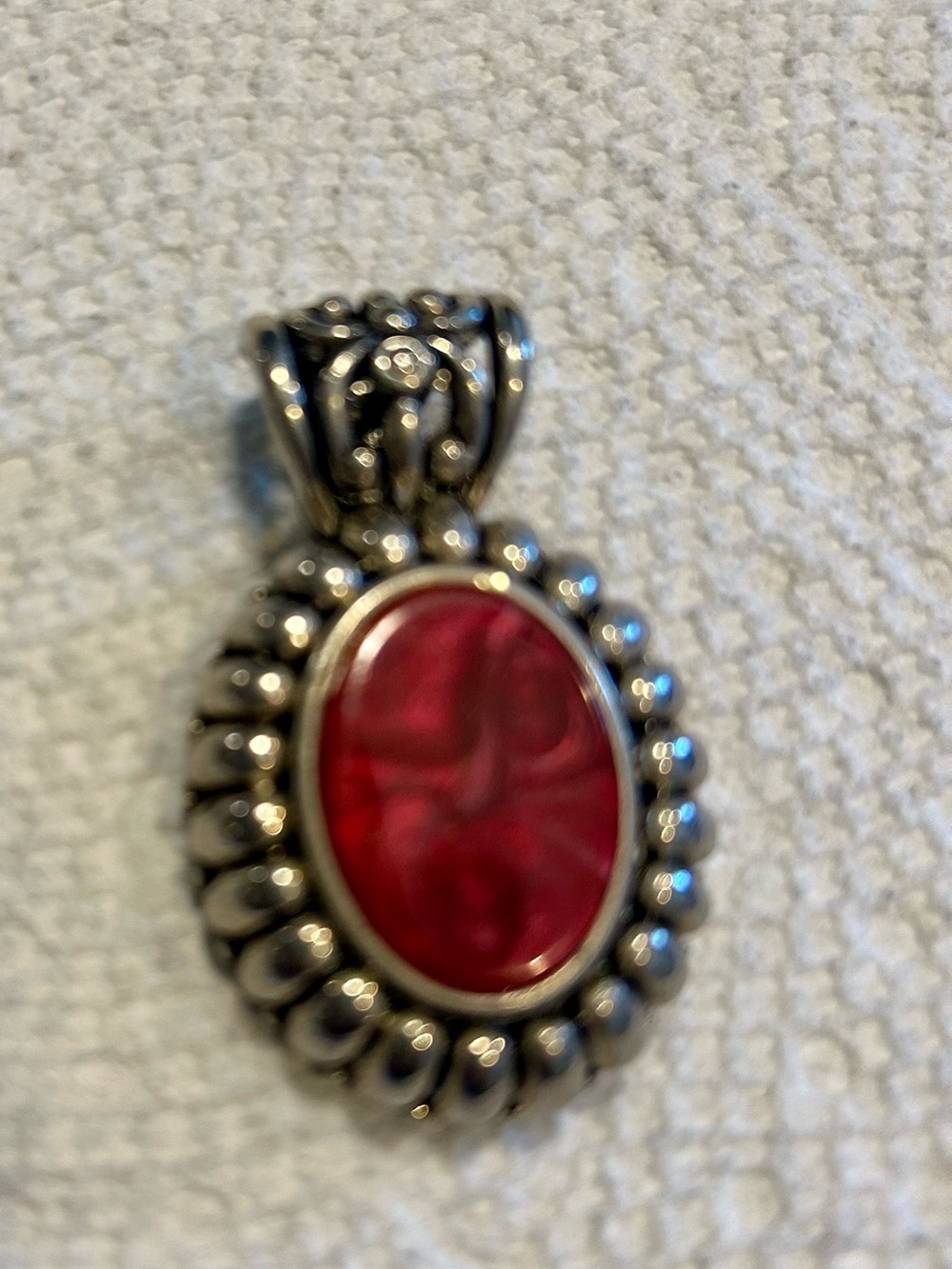 Classic Silver Pendant Necklace with Deep Red Stone